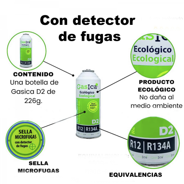 3 Botellas Gas Ecologico Gasica D2 226g Sustituto R12, R134A Freeze Organico