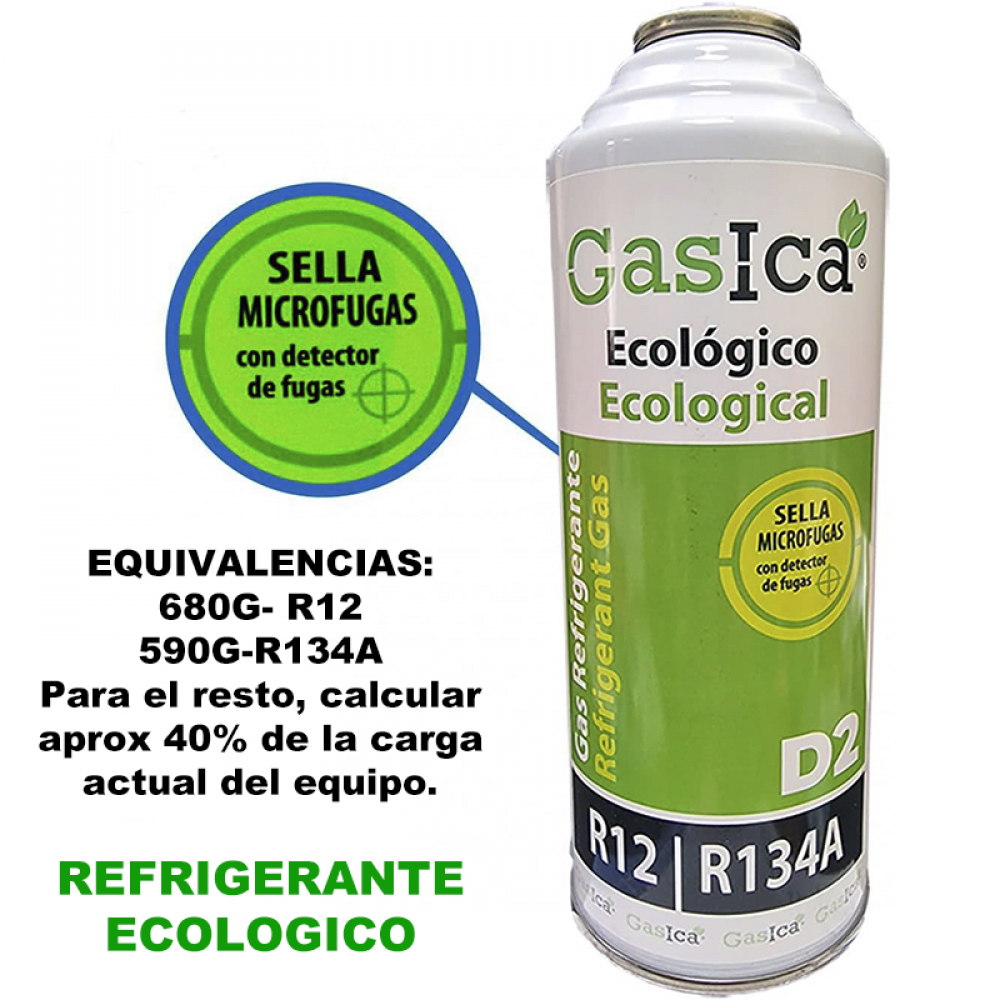 6 Botellas Gas Ecologico Gasica D2 226g Sustituto R12, R134A Freeze Organico