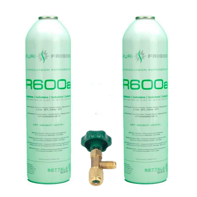 2 Botellas Gas Refrigerante R600a + Valvula 420Gr Isobutano Freeze