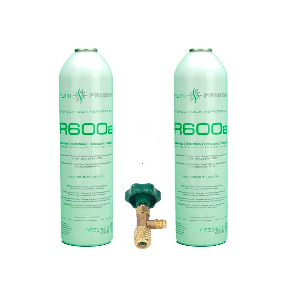 2 Botellas Gas Refrigerante R600a + Valvula 420Gr Isobutano Freeze