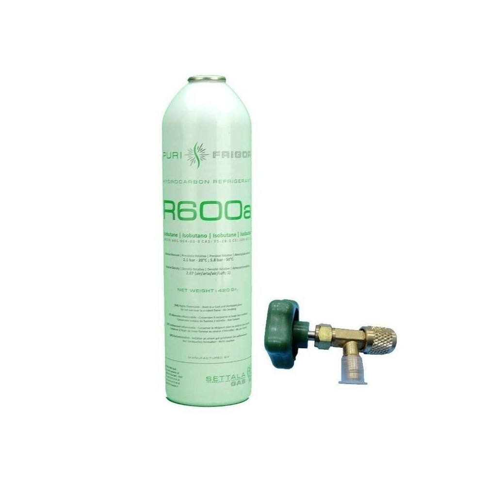 1 Botella Gas Refrigerante R600a + Valvula 420Gr Isobutano Freeze