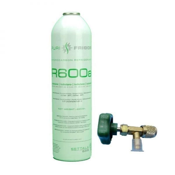 1 Botella Gas Refrigerante R600a + Valvula 420Gr Isobutano Freeze