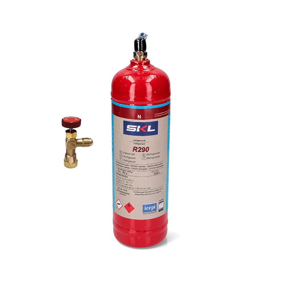 1 Botella Gas Refrigerante R290 + Valvula 370Gr Propano Freeze Organico