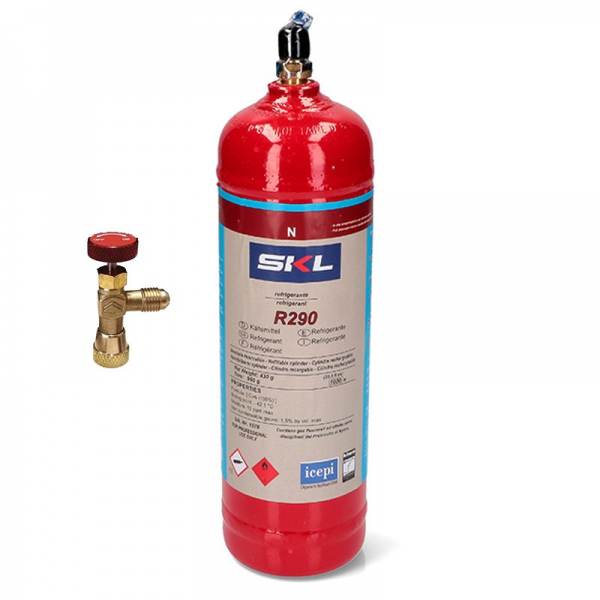 1 Botella Gas Refrigerante R290 + Valvula 370Gr Propano Freeze Organico