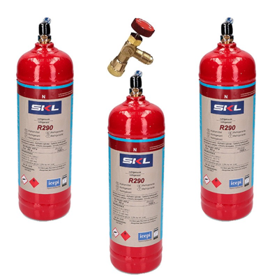 3 Botellas Gas Refrigerante R290 + Valvula 370Gr Propano Freeze Organico
