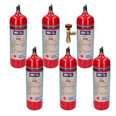 6 Botellas Gas Refrigerante R290 + Valvula 370Gr Propano Freeze Organico