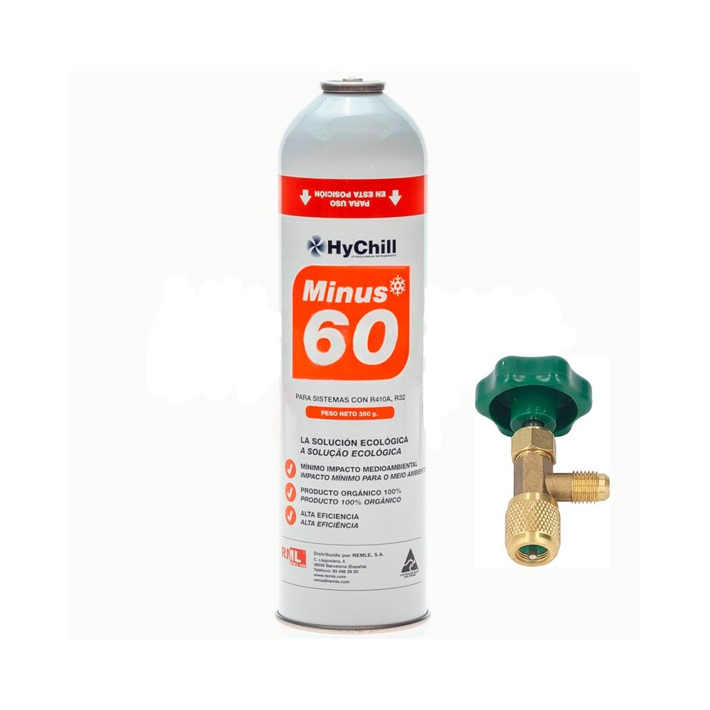 1 Botella Gas Minus 60 350Gr + Valvula Sustituto R32, R410A Freeze Organico