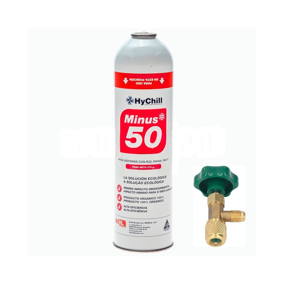 1 Botella Gas Minus 50 375Gr + Valvula Sustituto R22 R404a R407C R502 Freeze Organico