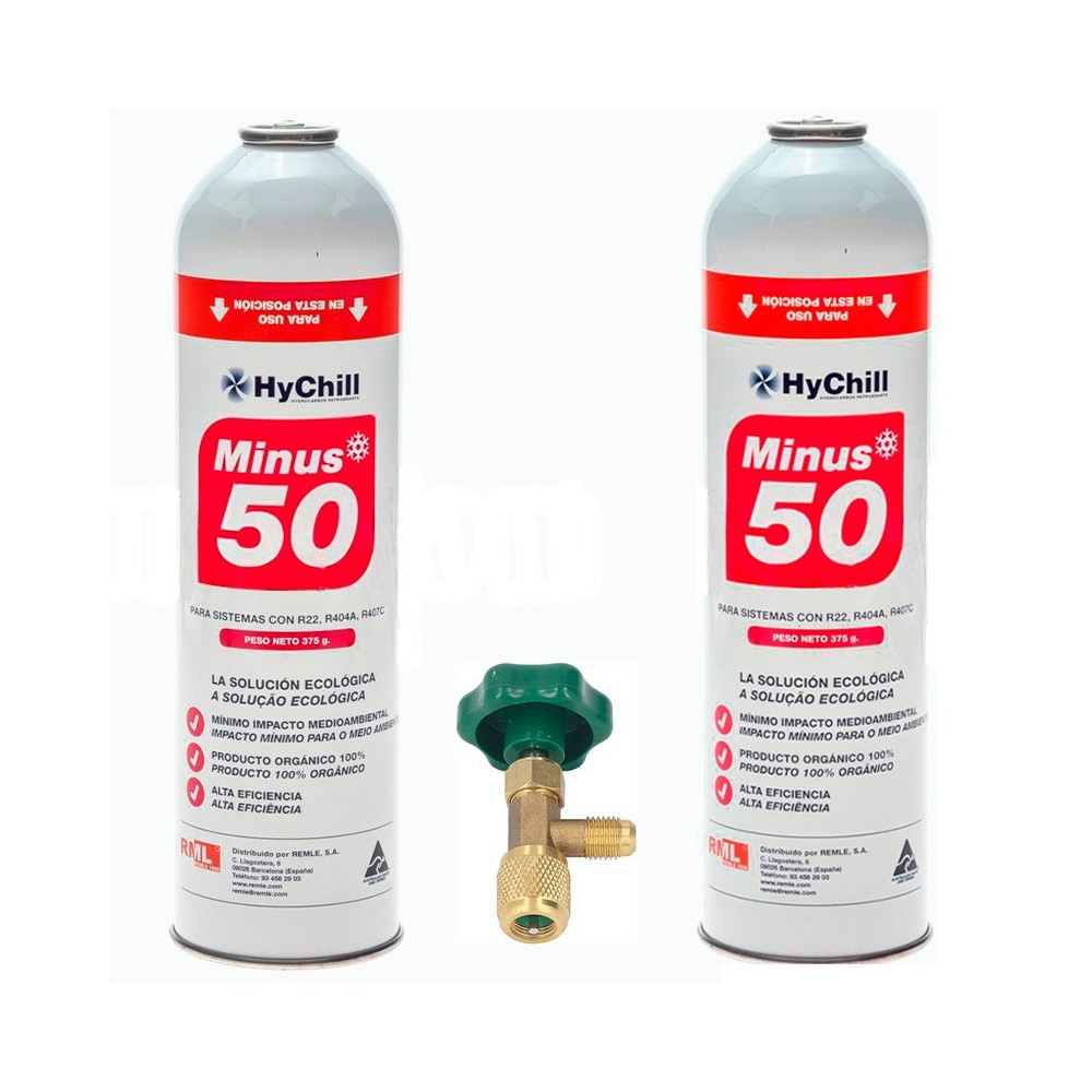 2 Botellas Gas Minus 50 375Gr + Valvula Sustituto R22 R404a R407C R502 Freeze Organico