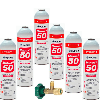 6 Botellas Gas Minus 50 375Gr + Valvula Sustituto R22 R404a R407C R502 Freeze Organico