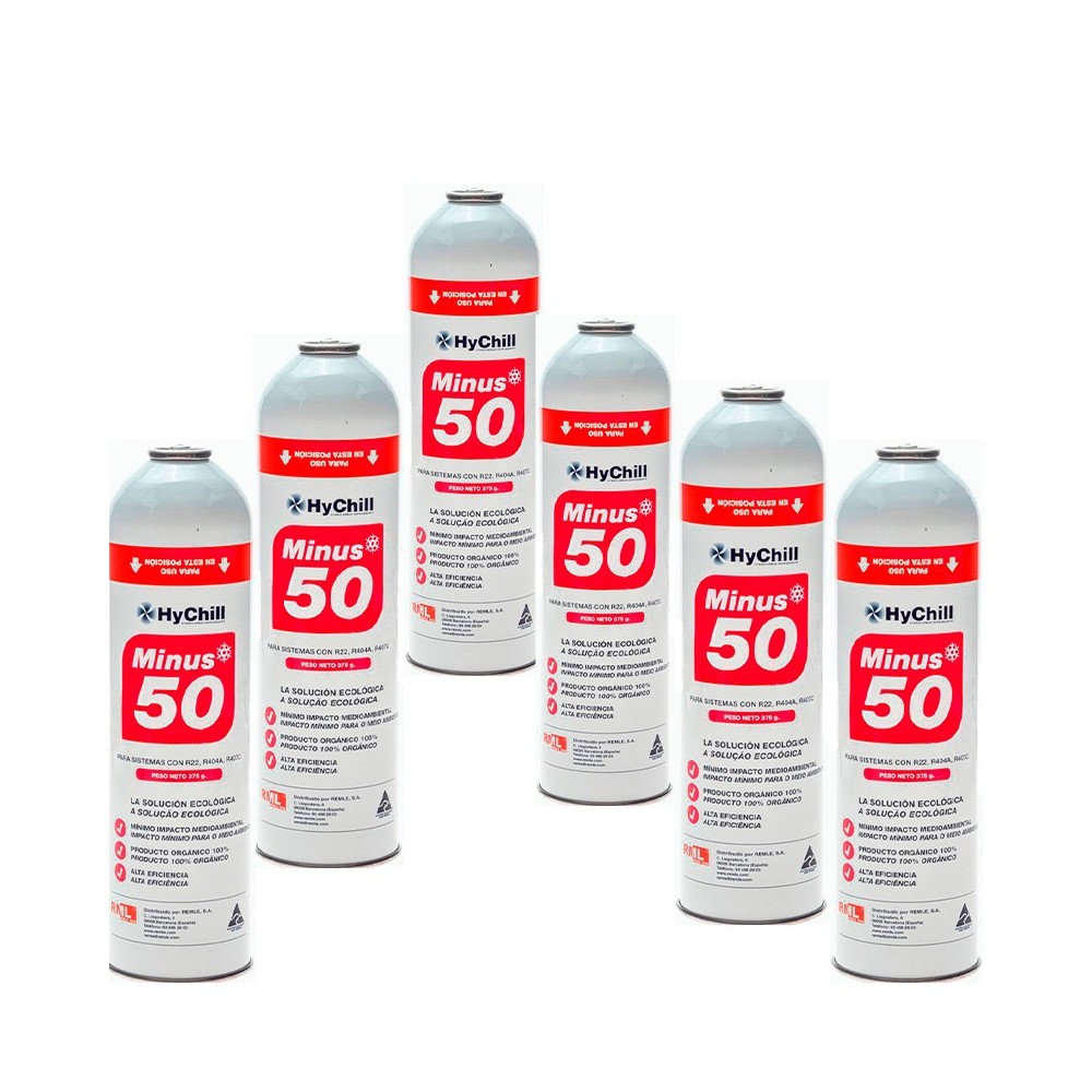 6 Botellas Gas Minus 50 375Gr Sustituto R22 R404a R407C R502 Freeze Organico