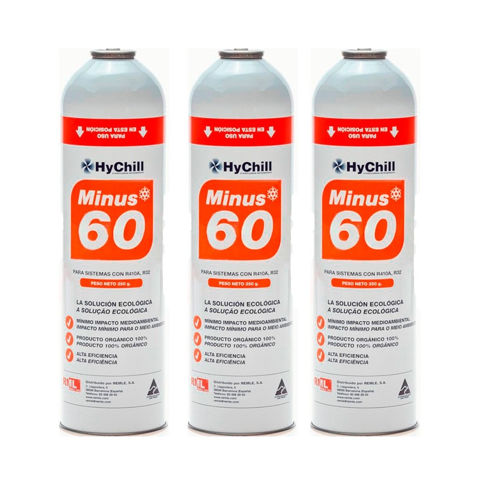 3 Botellas Gas Minus 60 350Gr Sustituto R32, R410A Freeze Organico