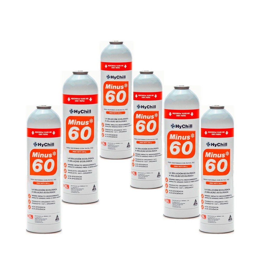 6 Botellas Gas Minus 60 350Gr Sustituto R32, R410A Freeze Organico