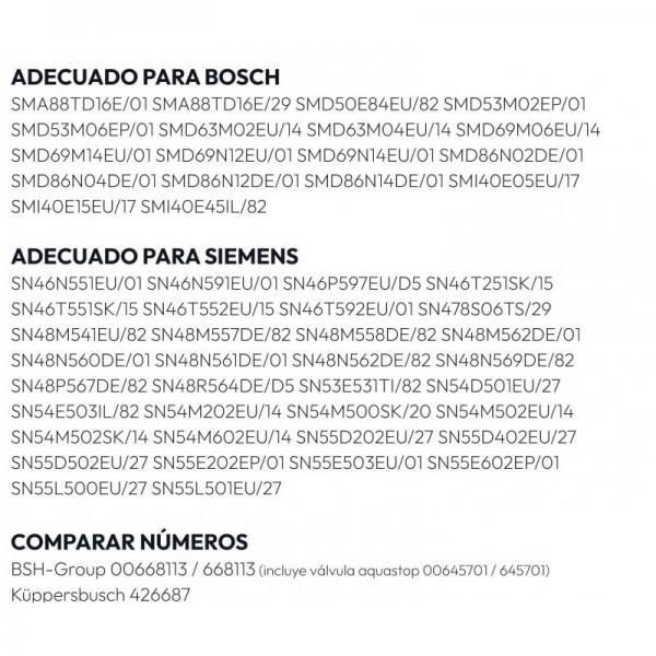 Tubo Entrada Aquastop Lavavajillas Bosch 668113