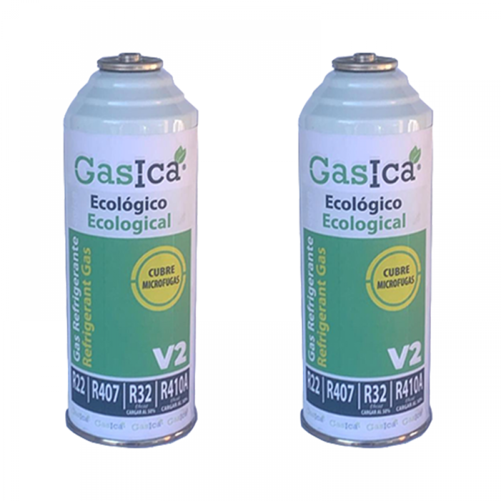2 Botellas Gas Gasica V2 226Gr Alternativo R22, R32, R407C, R410A Freeze Organico