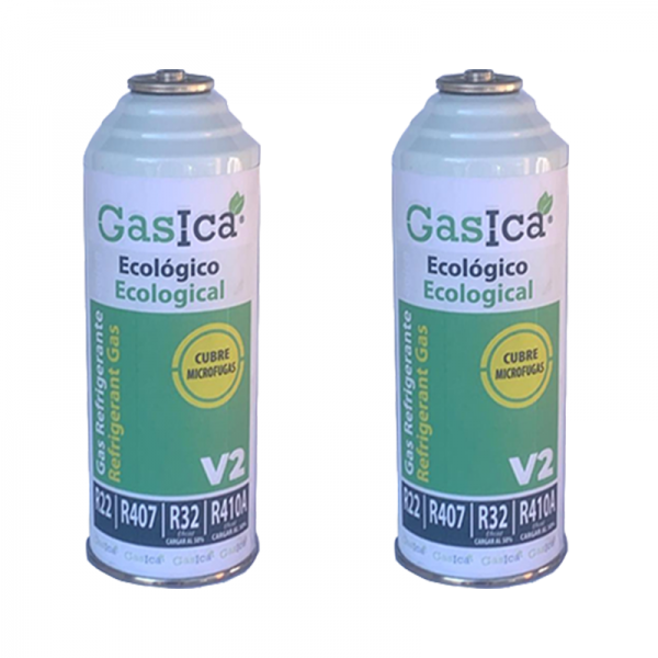 2 Botellas Gas Gasica V2 226Gr Alternativo R22, R32, R407C, R410A Freeze Organico