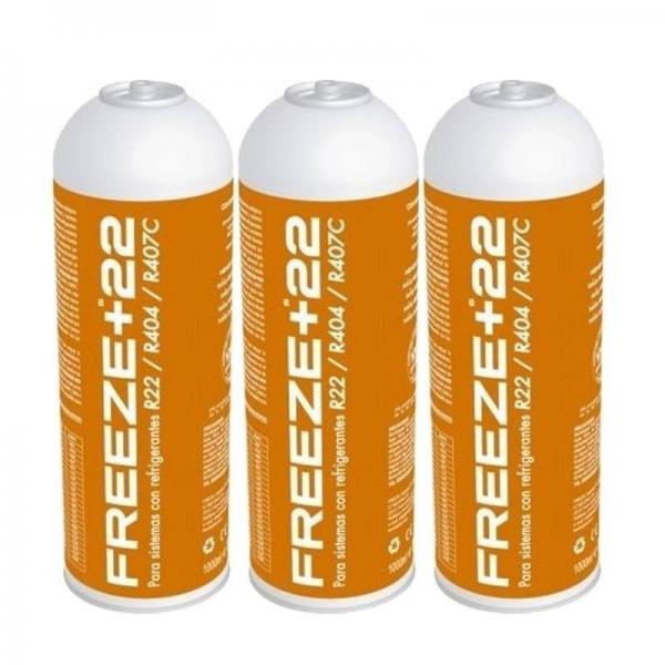 3 Botellas Gas Refrigerante Freeze +22 400Gr Organico Sustituto R22, R404, R407C
