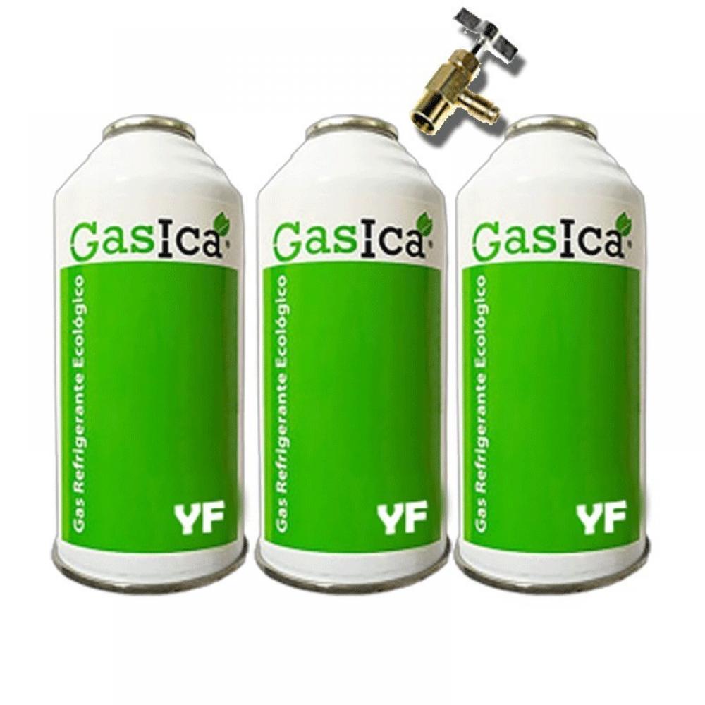 3 Botellas Gas Ecologico Gasica YF 226gr + Valvula Alternativo R1234YF Freeze Organico