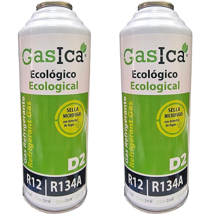 2 Botellas Gas Ecologico D2 312G Sustituto R12/R134A
