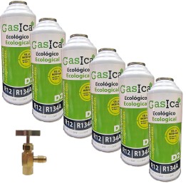 Gas Ecologico 6 Envases D2 312G + Valvula Sustituto R12/R134A