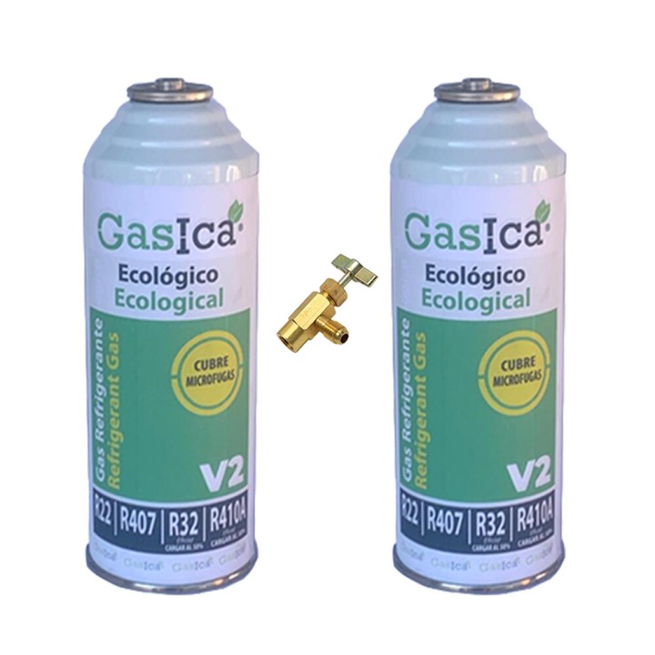 Dos Botellas Gas Ecologico v2 255Gr + Valvula Sustituto R22/R407C/R410A