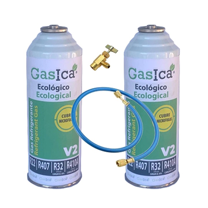 2 Botellas Gas Ecologico v2 255Gr + Valvula  Sustituto R22/R407C/R410A