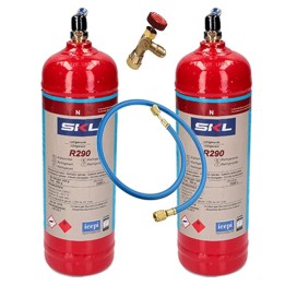 2 Botellas R290 + Manguera + Valvula 370Gr Propano Envase Desechable