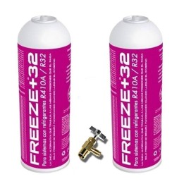 2 Botellas Gas Refrigerante Freeze +32 350Gr + Valvula Organico Sustituto R32/R410A