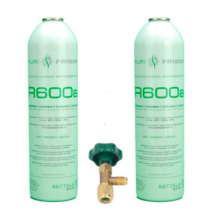 2 Botellas Gas Refrigerante R600 + Valvula 420Gr Isobutano