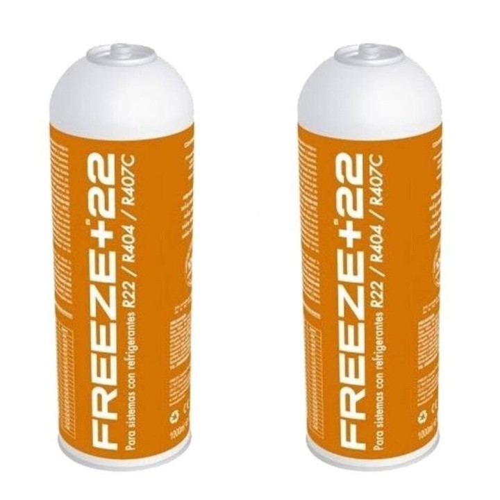 2 Botellas Gas Refrigerante Freeze +22 400Gr Organico Sustituto R22/R404/R407C/