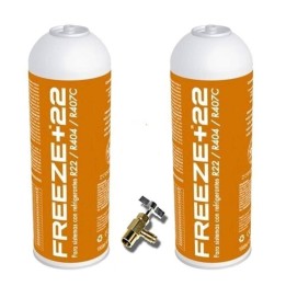 2 Botellas Gas Refrigerante Freeze +22 400Gr + Valvula Organico Sustituto R22/R404/R407C/