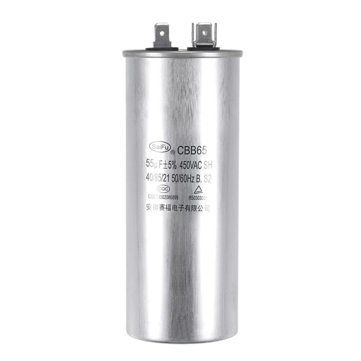 Condensador 55Âµf 450v De Trabajo Universal Aire Acondicionado Metalico