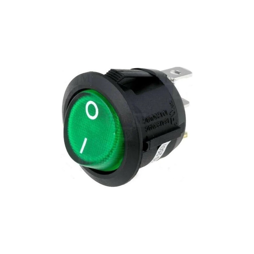 Interruptor Bipolar Luminoso Verde 20mm 6A 250V 4 Faston 1,8mm