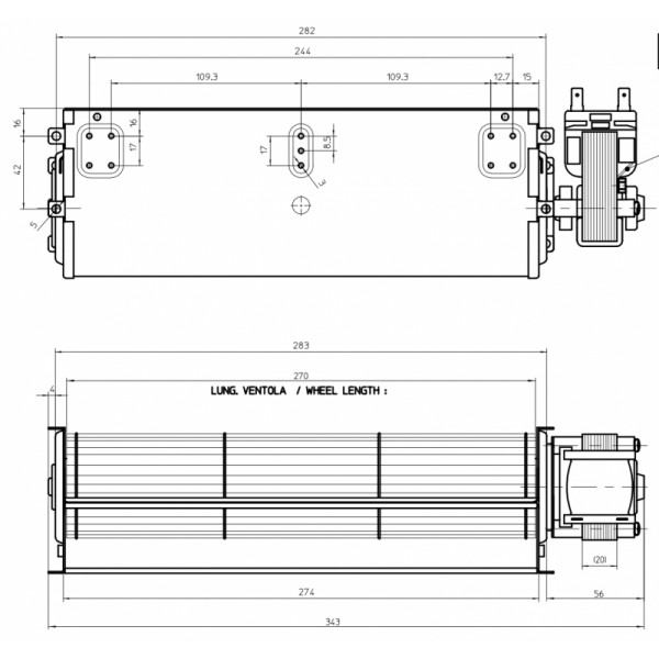 Ventilador Tangencial 270mm Izquierda 30W