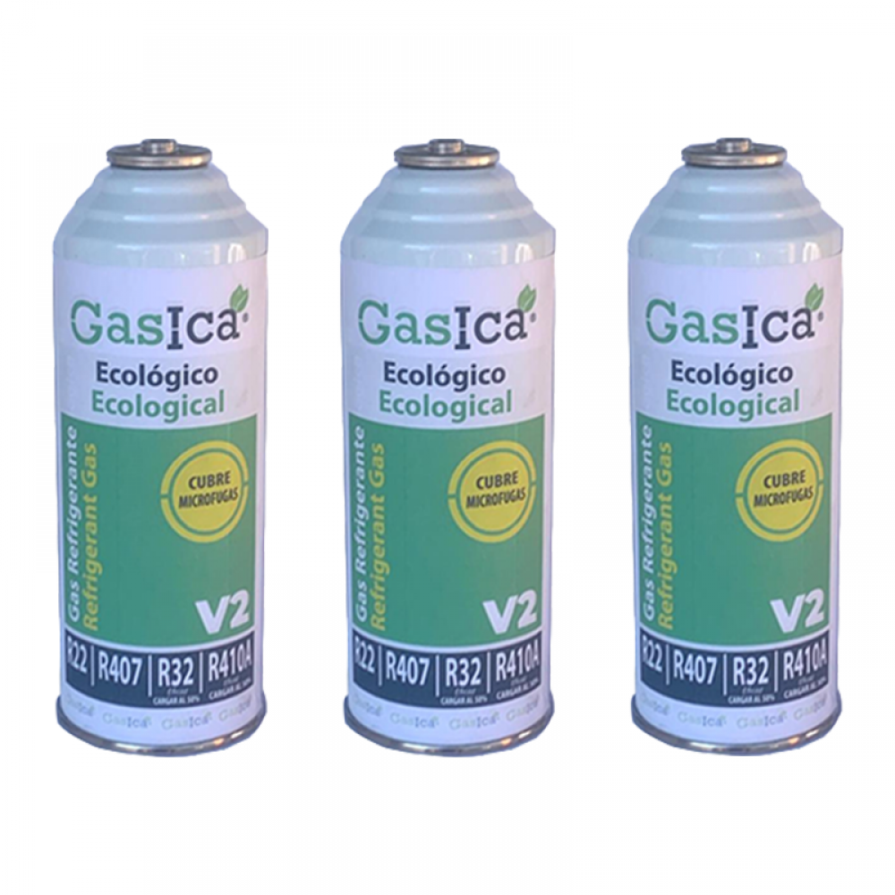 3 Botellas Gas Ecologico Gasica V2 226Gr Sustituto R22, R32, R407C, R410A Freeze Organico