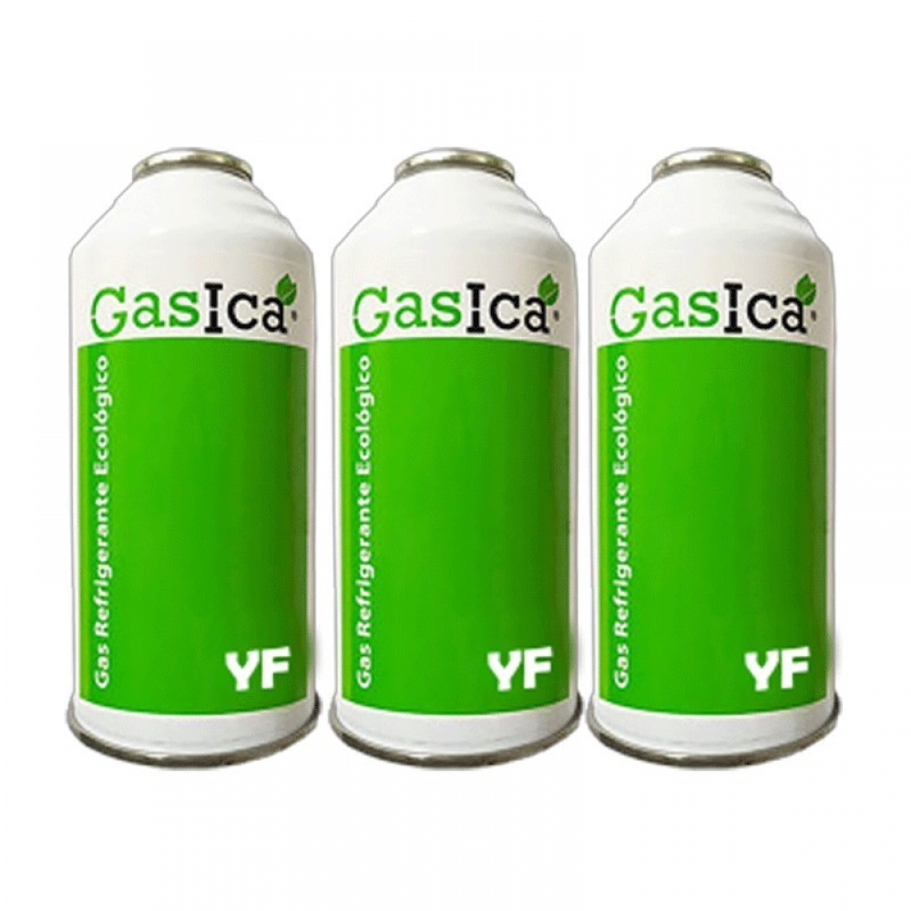 3 Botellas Gas Ecologico Gasica YF 171gr Sustituto R1234YF Freeze Organico