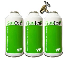 3 Botellas Gas Ecologico Gasica YF 226gr + Valvula Alternativo R1234YF Freeze Organico