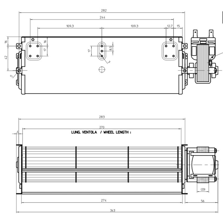 Ventilador Tangencial 270mm Izquierda