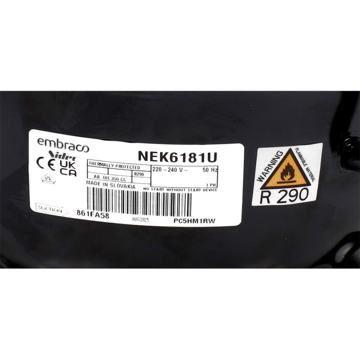 Compresor Embraco NEK6181U R290 220v 1/3Cv Alta Media Temperatura 7,28cm3