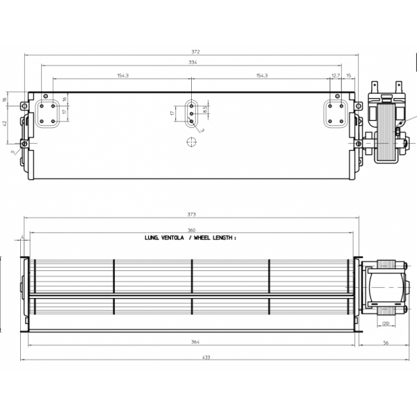 Ventilador Tangencial 360Mm Izquierda 220v 16W