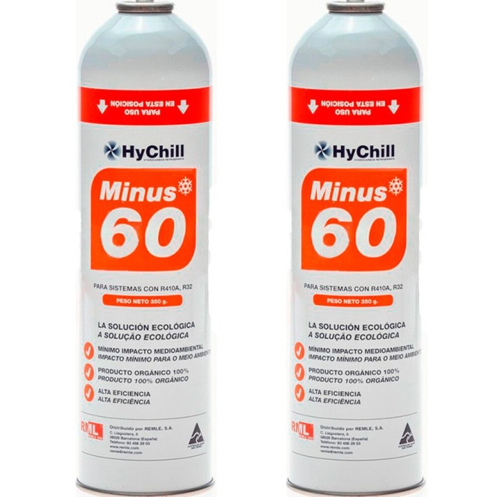 2 Botellas Gas Ecologico Minus 60 350Gr Sustituto R32, R410A Freeze Organico