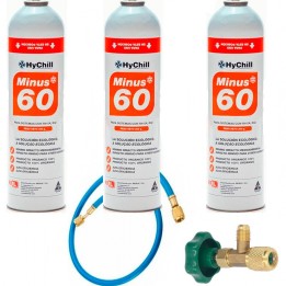 3 Botellas Gas Ecologico Minus 60 350Gr + Valvula + Manguera Sustituto R32, R410A Freeze Organico