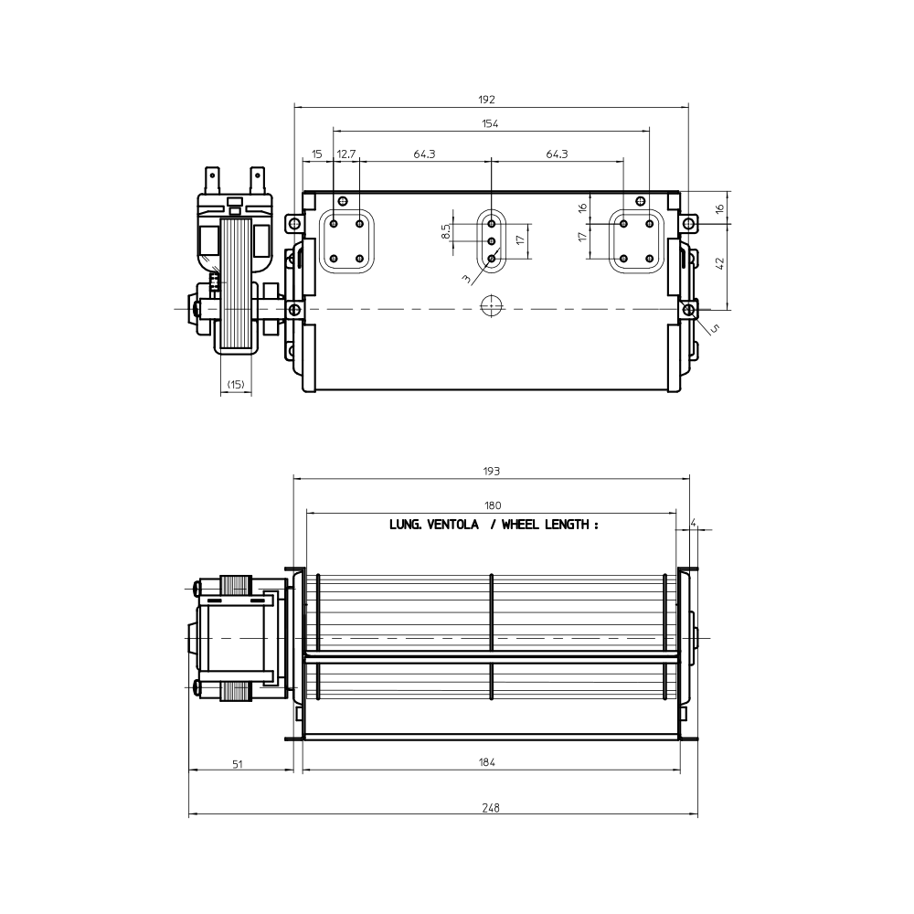 Ventilador Tangencial 180mm Izquierda 220v Caudal 130M 3/H