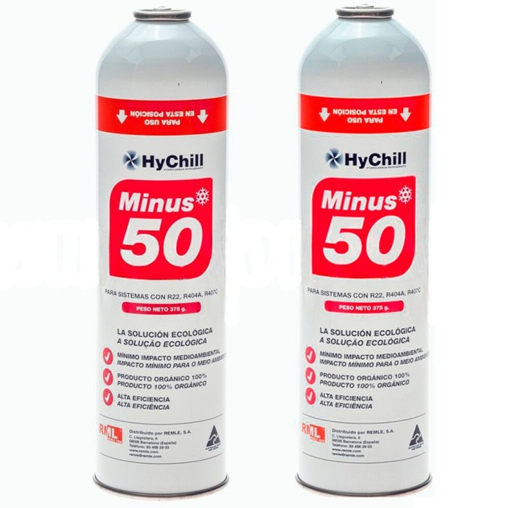 2 Botellas Gas Ecologico Minus 50 375Gr Sustituto R22 R404a R407C R502 Freeze Organico