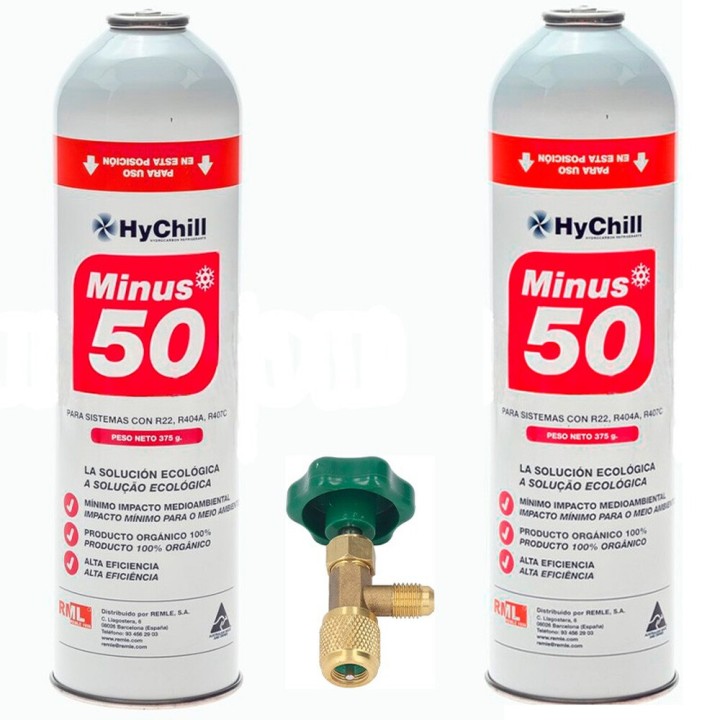 2 Botellas Gas Ecologico Minus 50 375Gr + Valvula Sustituto R22 R404a R407C R502 Freeze Organico