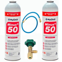 2 Botellas Gas Ecologico Minus 50 375Gr + Valvula + Manguera Sustituto R22 R404a R407C R502 Freeze Organico