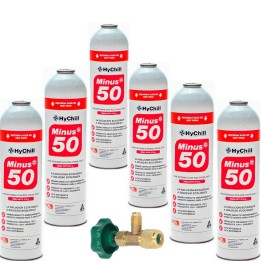 6 Botellas Gas Ecologico Minus 50 375Gr + Valvula Sustituto R22 R404a R407C R502 Freeze Organico