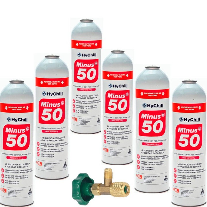6 Botellas Gas Ecologico Minus 50 375Gr + Valvula Sustituto R22 R404a R407C R502 Freeze Organico