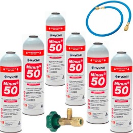 6 Botellas Gas Ecologico Minus 50 375Gr + Valvula + Manguera Sustituto R22 R404a R407C R502 Freeze Organico